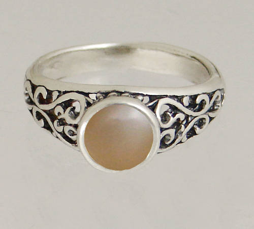 Sterling Silver Filigree Hearts Ring With Peach Moonstone Size 9